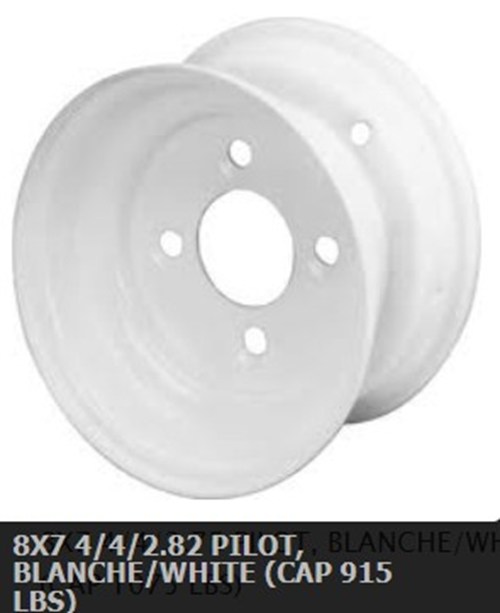 Trailer Rim,  8 X 7, White Steel, 4 on 4 in. bolt pattern
