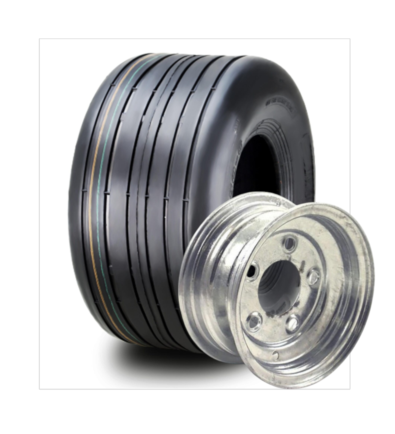 ENSEMBLE DE CHARIOT DE GOLF, 18X8.50-8, 6 plis, BANDE DE ROULEMENT À NERVURES, JANTE BLANCHE À 5 BOULONS