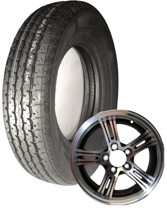 TIRE & WHEEL PACKAGE, ST225/75 - R15, LOAD RANGE E, BLACK ALUMINUM 5 BOLT RIM
