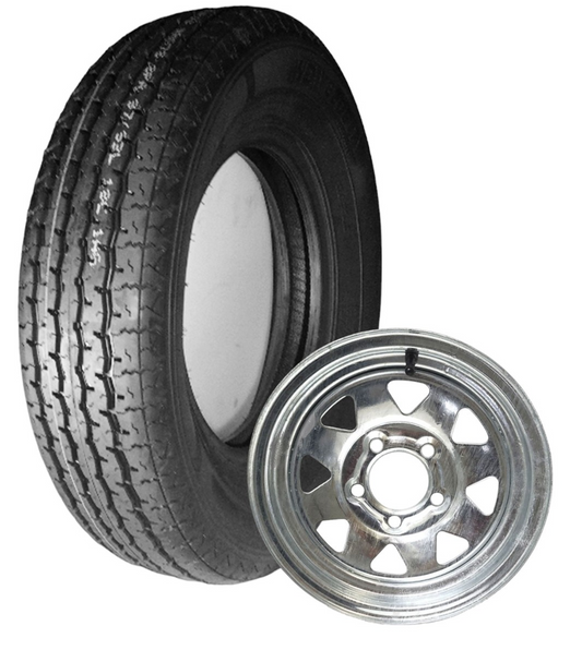 TIRE & WHEEL PACKAGE, ST225/75 - R15, LOAD RANGE E, GALVANIZED SPOKE 5 BOLT RIM