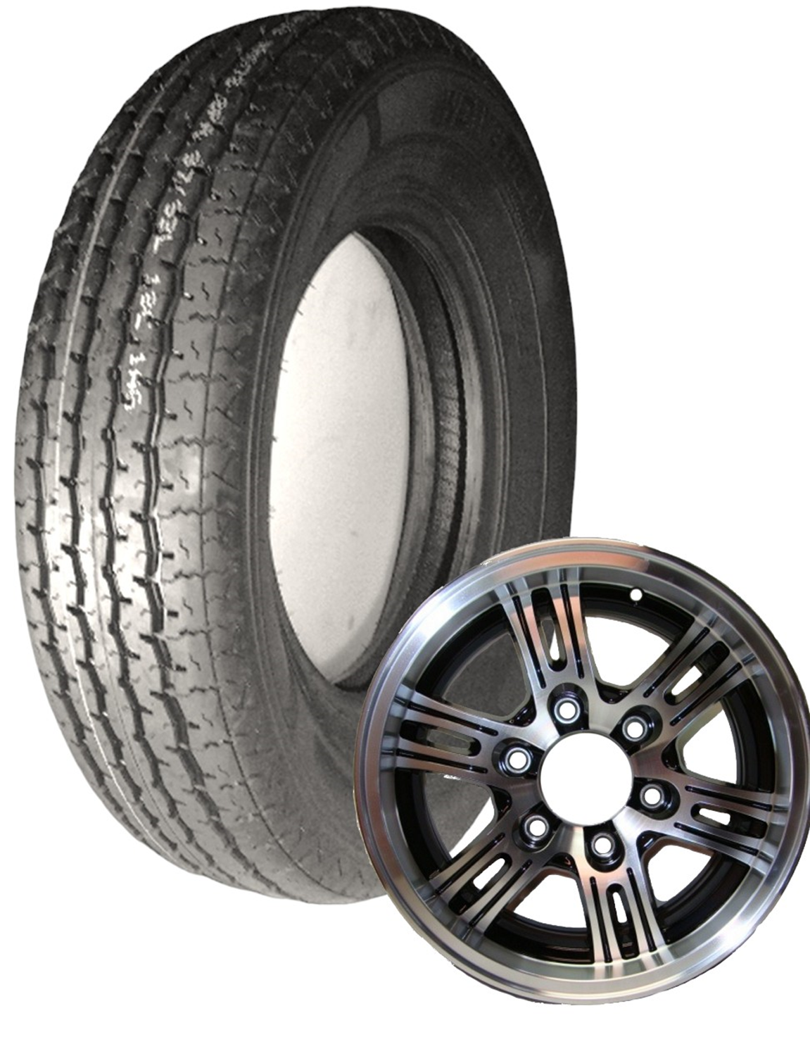 TIRE & WHEEL PACKAGE, ST225/75 - R15, LOAD RANGE E, BLACK ALUMINUM 6 BOLT RIM