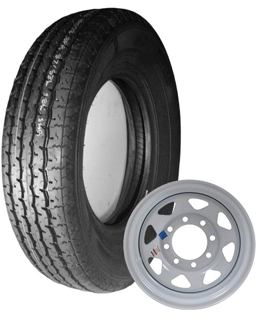 TIRE & WHEEL PACKAGE, ST235/85-R16, LOAD RANGE E, WHITE SPOKE 8 BOLT RIM